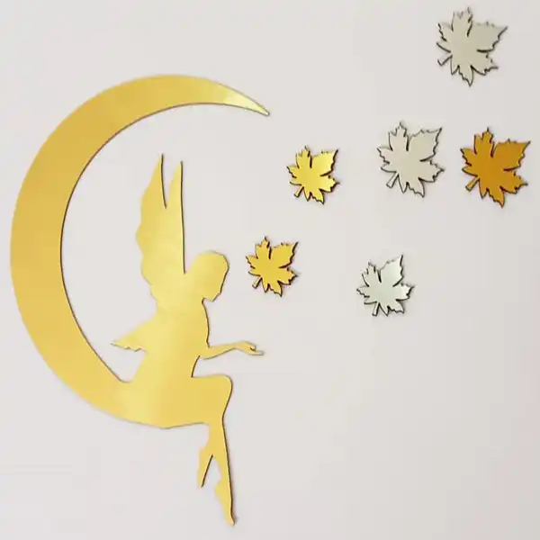 آینه طرح ماه و پری و برگ کد 1003