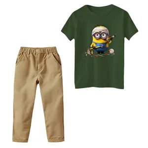 ست تی‌شرت و شلوار پسرانه مدل مینیون کد 23 رنگ یشمی