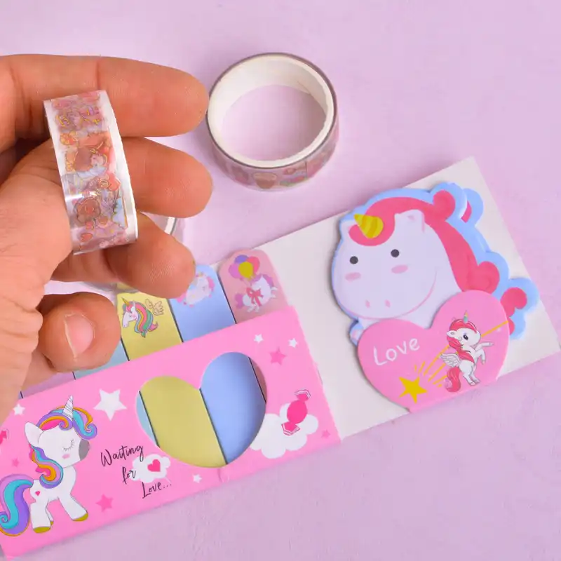 چسب نواری مدل واشی طرح فانتزی دخترانه عرض 1.5 سانتیمتر به همراه کاغذ یادداشت  مجموعه 5 عددی