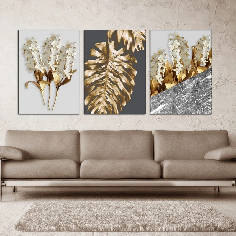 تابلو شاسی بکلیت طرح برگ و گل سنبل مدل SH-351 مجموعه 3 عددی