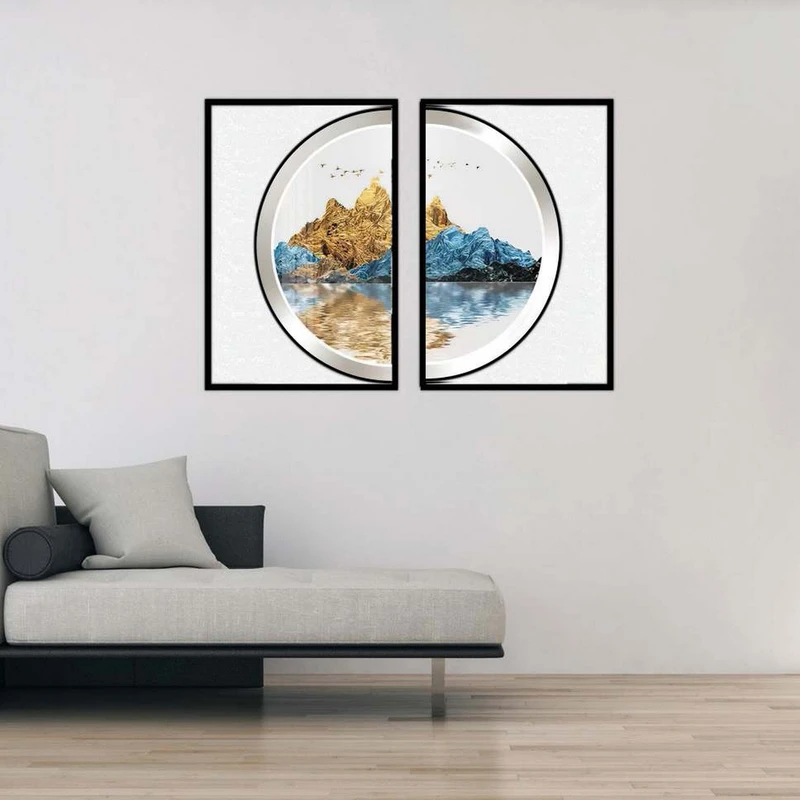 تابلو بکلیت طرح مدرن نیم دایره منظره دریا و کوه مدل B-1863 مجموعه 2 عددی