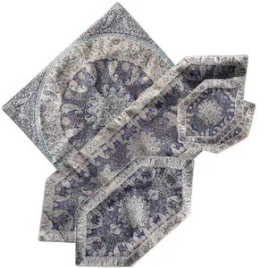 رومیزی ترمه طرح شاه پسند رنگ سرمه ای مجموعه 5 عددی