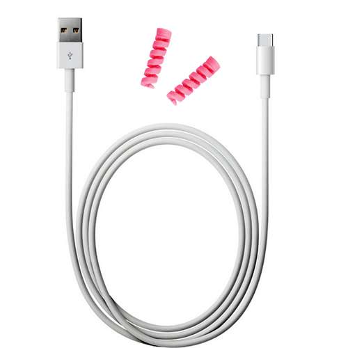 کابل شارژ USB به Type-C مدل KL به طول 2 متر به همراه دو عدد محافظ کابل سیلیکونی