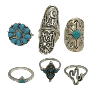 انگشتر زنانه مدل بوهو استایل کاکتوس مجموعه 6 عددی