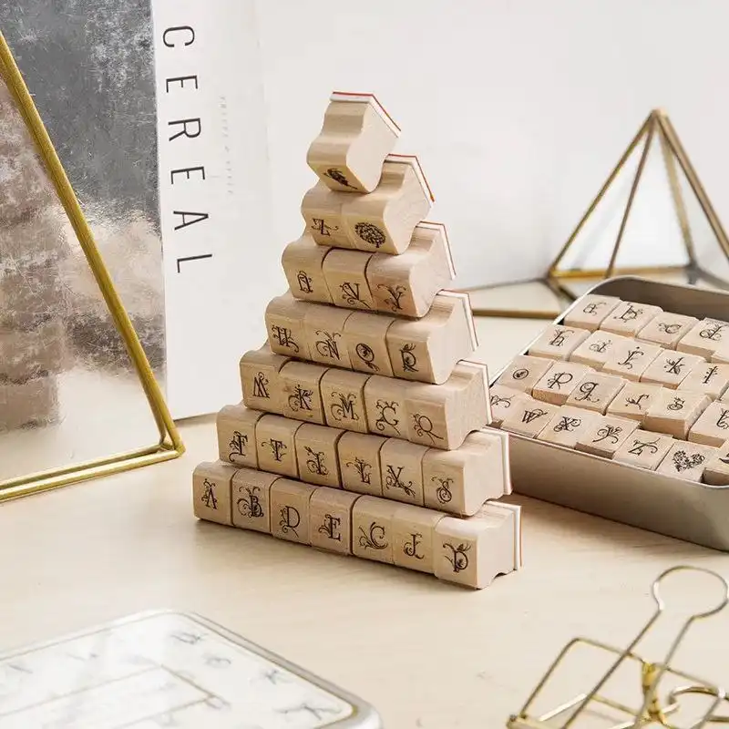 مهر مدل چوبی طرح حروف انگلیسی مجموعه 28 عددی