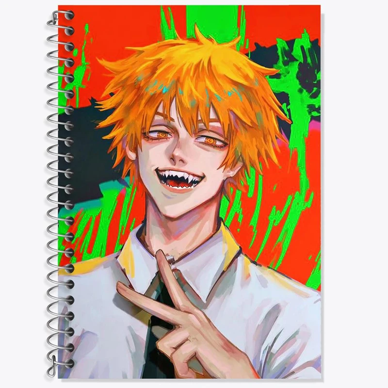 دفتر زبان 50 برگ خندالو مدل سه خط طرح دنجی انیمه مرد اره ای Chainsaw Man کد 17840