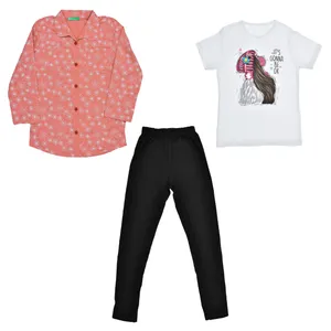 ست 3 تکه لباس دخترانه کد PSH3-GO