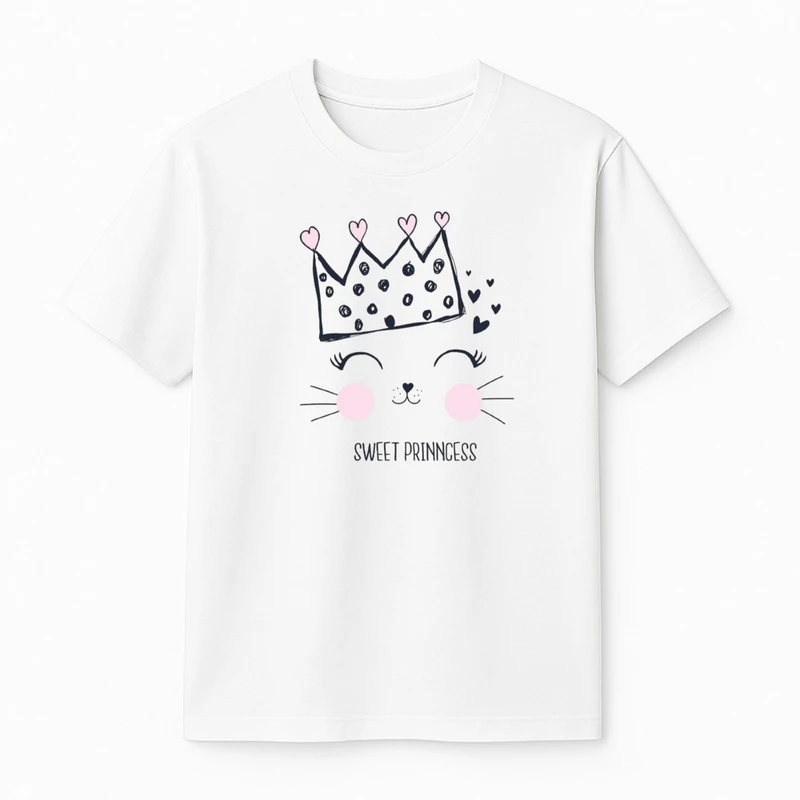 تی‌شرت آستین کوتاه دخترانه مدل گربه و تاج 