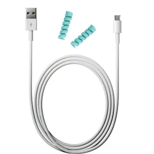 کابل شارژ USB به Micro USB مدل KL به طول به 2 متر به همراه دو عدد محافظ کابل سیلیکونی