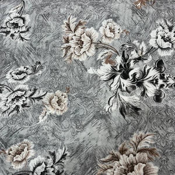 پارچه ملحفه عرض 2 متر مدل گلدار رنگ طوسی