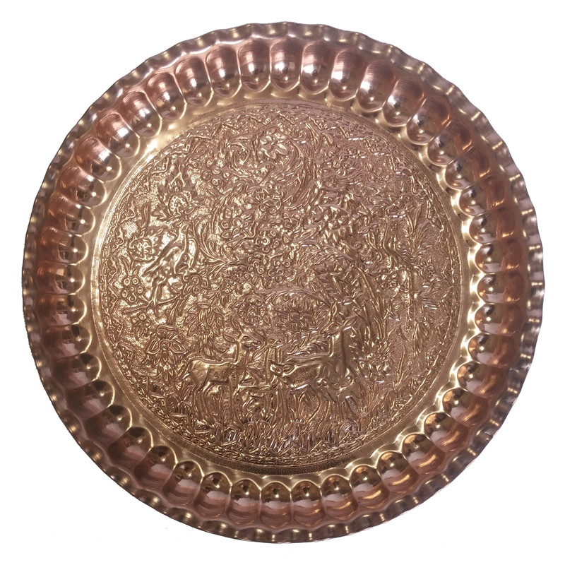 سینی مسی طرح آهو قطر 36 سانتی متر