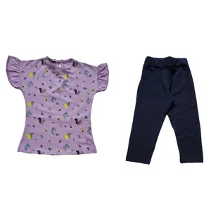 ست تی شرت و شلوارک دخترانه مدل گنجشگ و گل