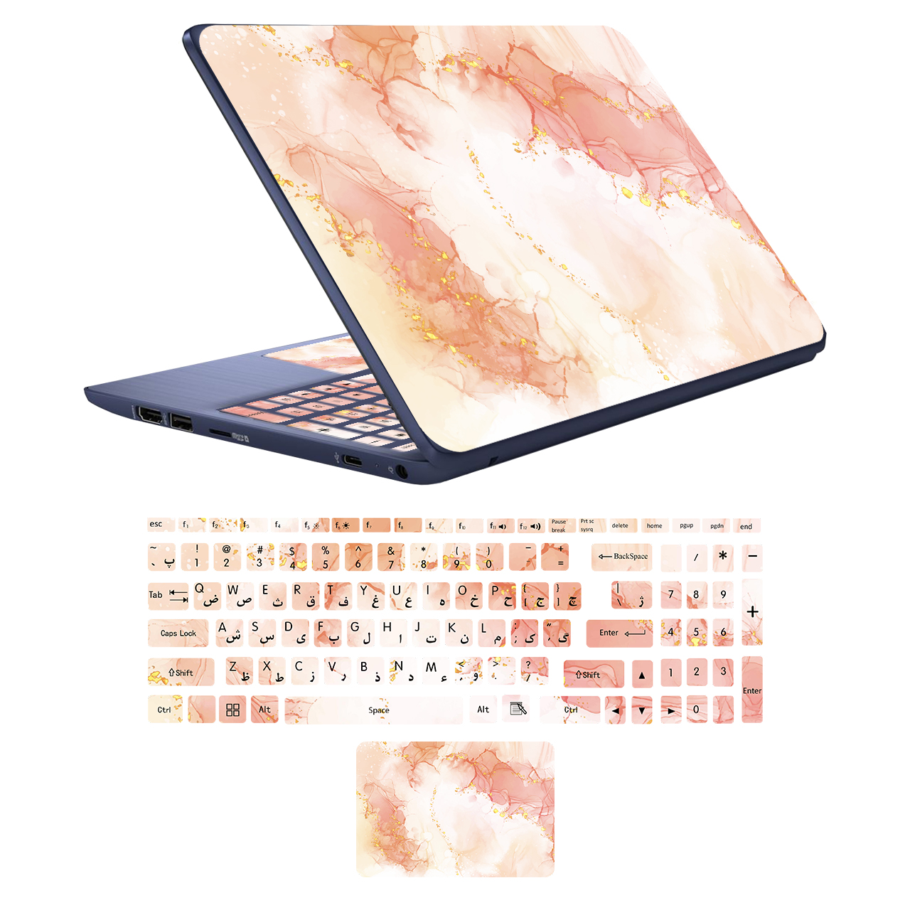 استیکر لپ تاپ مدل marbel کد 9 مناسب برای لپ تاپ15 تا 17 اینچ به همراه برچسب حروف فارسی کیبورد