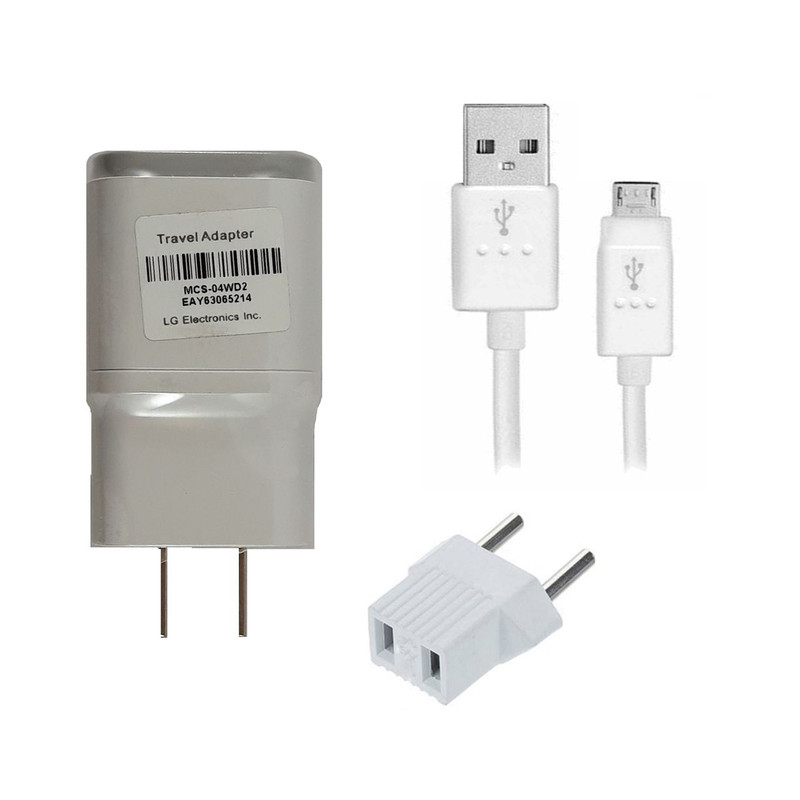شارژر دیواری ال جی مدل MCS-04WD2 همراه با کابل microUSB و مبدل 2 شاخه