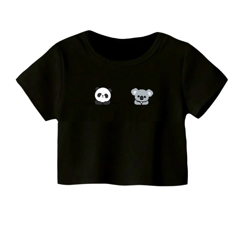 کراپ‌ تی‌شرت آستین کوتاه زنانه مدل پاندا و کوالا