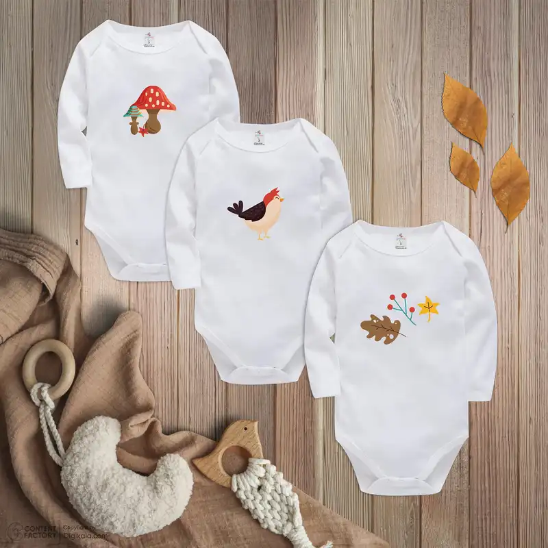 بادی آستین بلند نوزادی ایزی دو مدل ED015 مجموعه 3 عددی