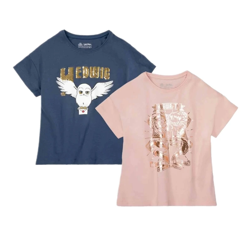 تی شرت آستین کوتاه دخترانه هری پاتر مدل Hedwig مجموعه دو عددی 