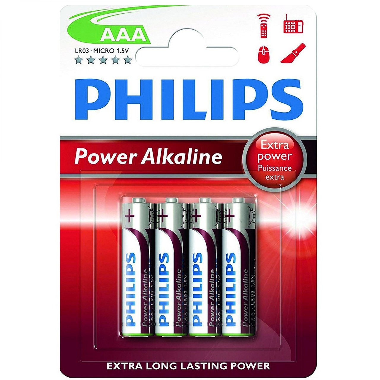باتری نیم قلمی فیلیپس مدل Power Alkaline LR03-MICRO بسته 4 عددی