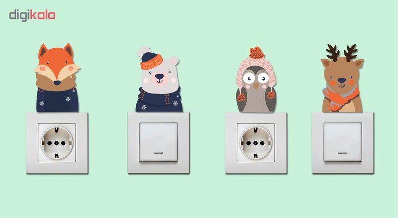 استیکر چوبی کلید و پریز ژیوار طرح حیوانات سری 5 بسته 4 عددی
