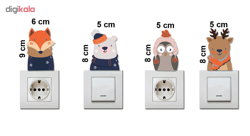 استیکر چوبی کلید و پریز ژیوار طرح حیوانات سری 5 بسته 4 عددی