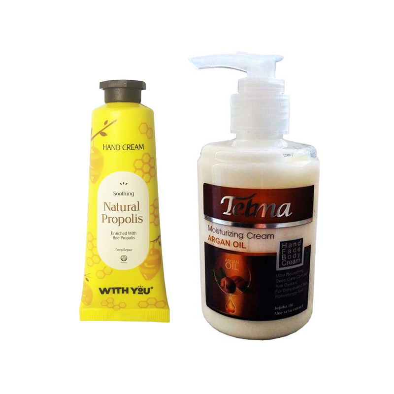 کرم آبرسان و مرطوب کننده تلما مدل آرگان حجم 200 میلی لیتر به همراه کرم مرطوب کننده ویت یو مدل Natrual Propolis حجم 50 میلی لیتر 