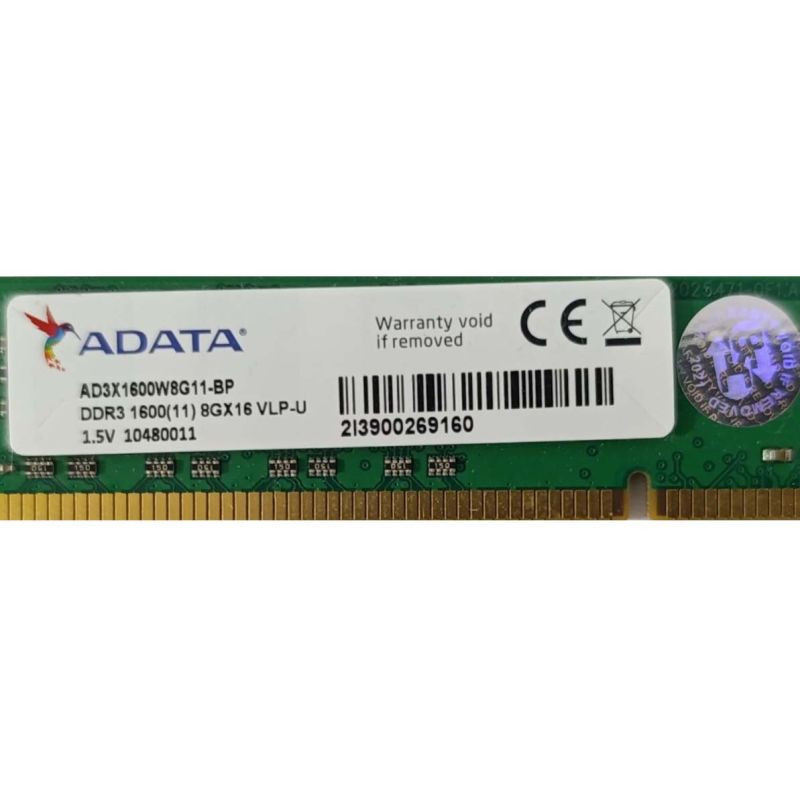 رم دسکتاپ DDR3 تک کاناله 1600 مگاهرتز CL11 ای دیتا مدل ADATA ظرفیت 8 گیگابایت