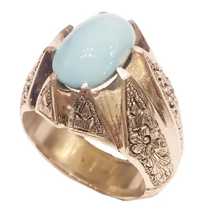 انگشتر نقره مردانه مدل چنگ با قلمزنی و فیروزه عجمی کد 07