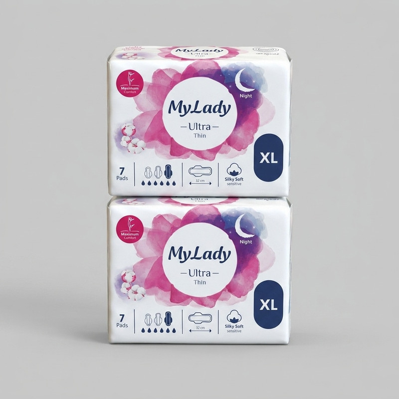 نوار بهداشتی نازک شب مای لیدی مدل Silky Soft سایز خیلی بزرگ دو بسته 7 عددی