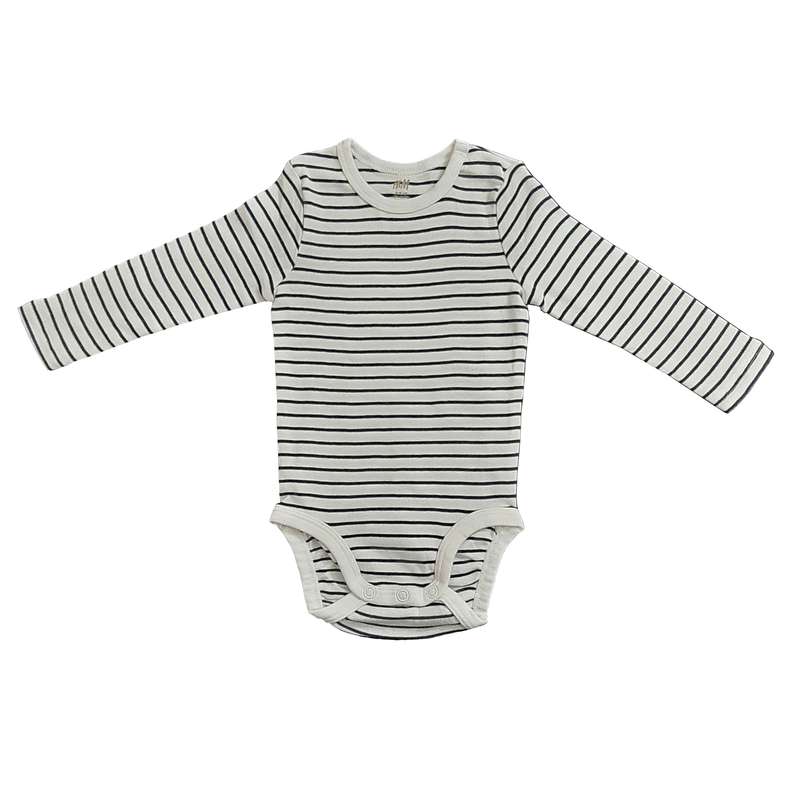 بادی آستین بلند نوزادی اچ اند ام مدل راه راه رنگ سرمه ای