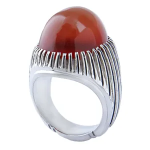 انگشتر نقره مردانه مدل رکاب شیاری دست ساز کلکسیونی عقیق یمانی  کد AM_04432