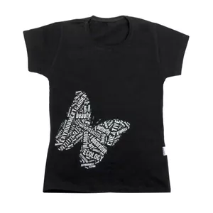 تی شرت آستین کوتاه دخترانه مدل پروانه رنگ مشکی