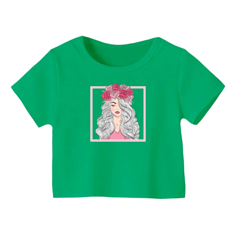 کراپ‌ تی‌شرت آستین کوتاه زنانه مدل دخترک کد ۳