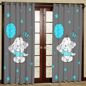 پرده مدل فیل بادکنک آبی هازان پانچی کد 4669 سایز 140x200 سانتی متر