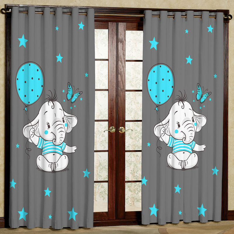پرده مدل فیل بادکنک آبی هازان پانچی کد 4669 سایز 140x200 سانتی متر