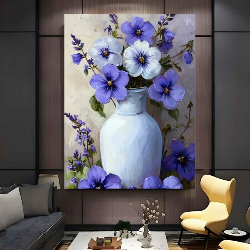 تابلو بوم طرح گلدان مدل گل بنفشه کد BK24519