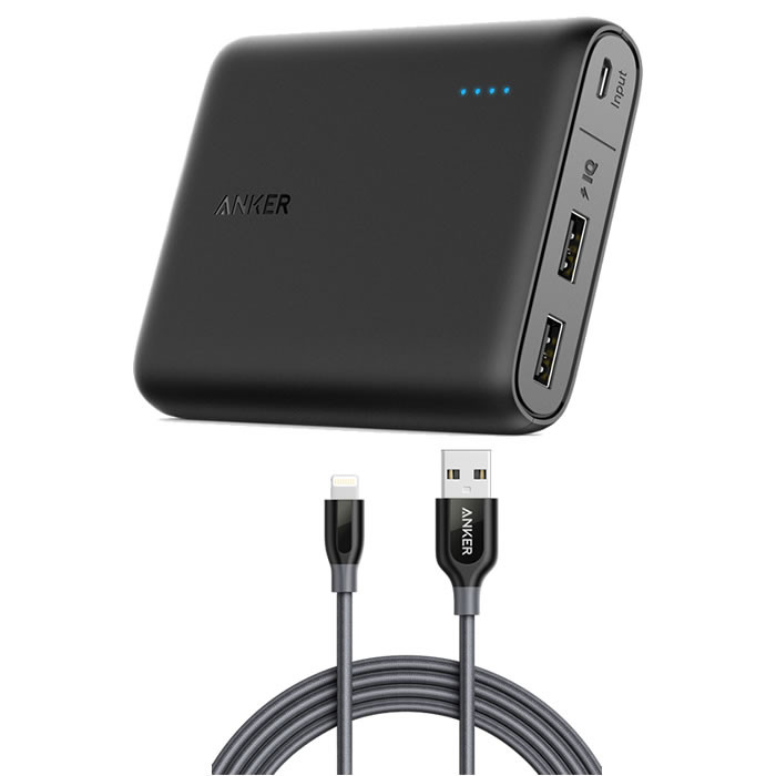 شارژر همراه انکر مدل A1215 Powercore ظرفیت 13000 میلی آمپر ساعت به همراه کابل لایتنینگ
