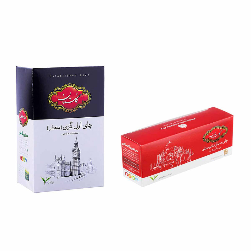 چای بسته ای عطری گلستان 500گرم به همراه چای کیسه ای ساده گلستان 100گرم