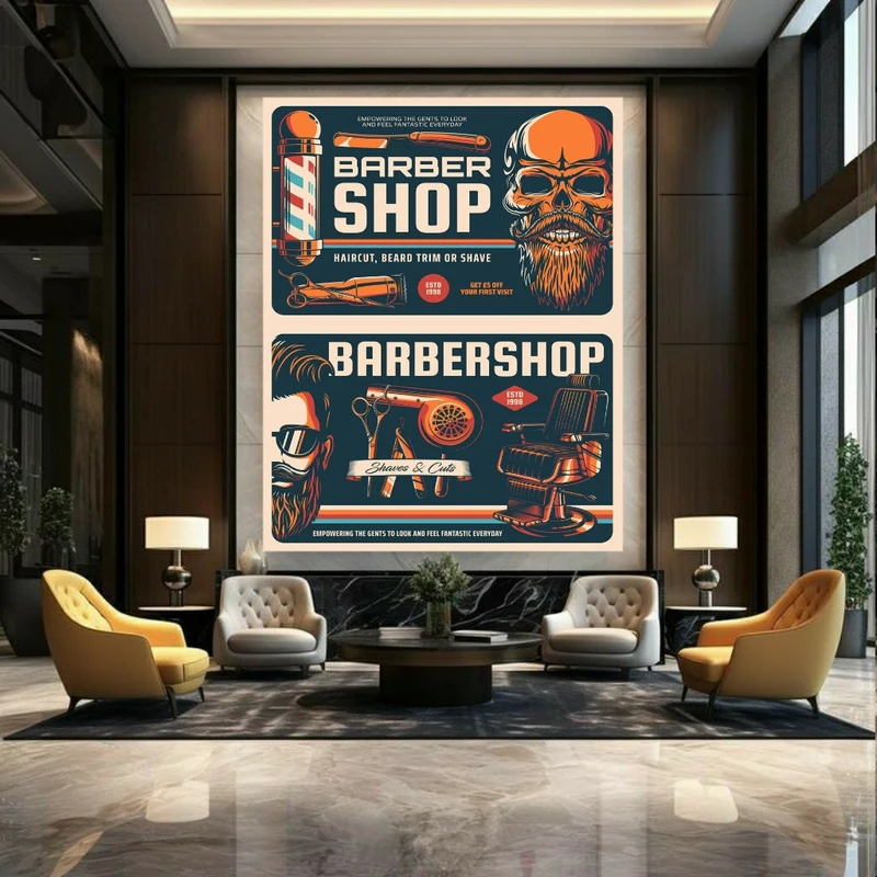 تابلو بوم طرح مخمل آرایشگاه مدل barbershop کد GR1873