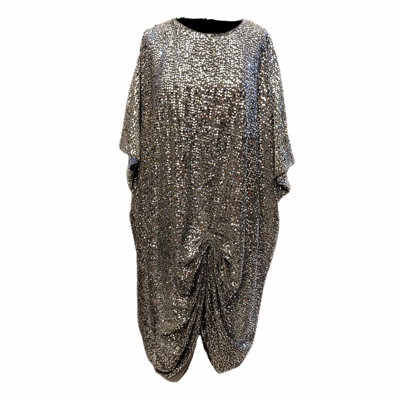 پیراهن یقه گرد زنانه مدل پولکی رنگ نقره ای