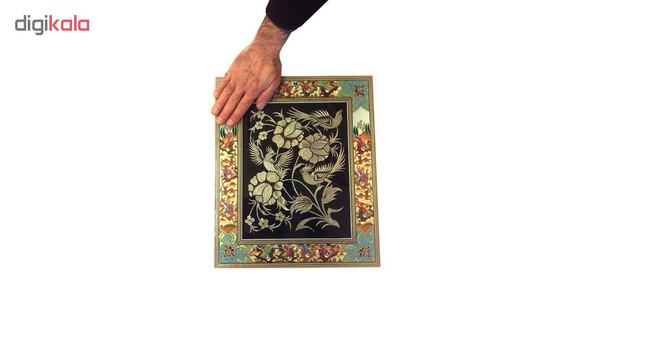 قاب خاتم لوح هنر طرح گل و پرنده قلمزنی کد 1098