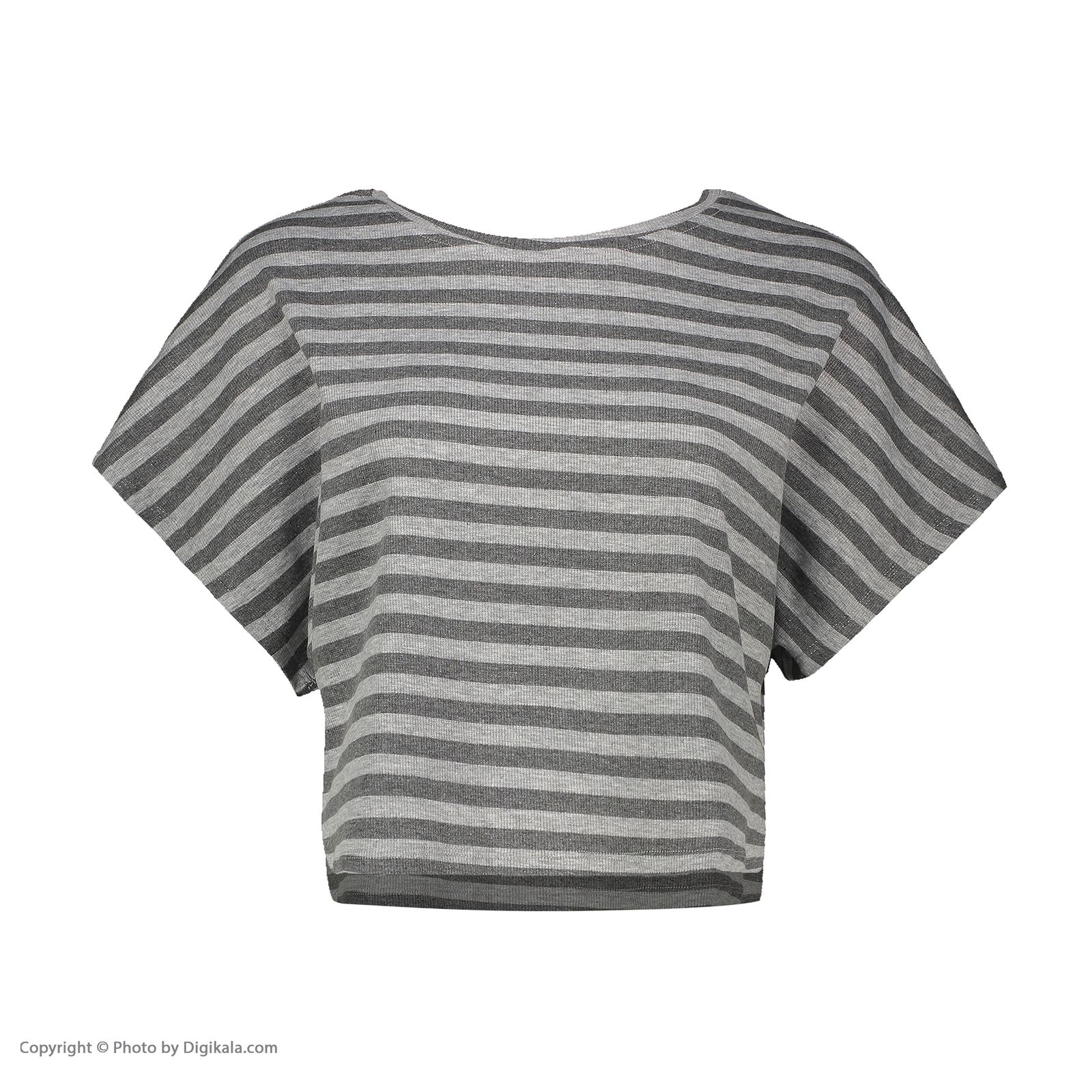 تی شرت آستین کوتاه زنانه افراتین مدل کراپ راه راه رنگ طوسی تیره -  - 2