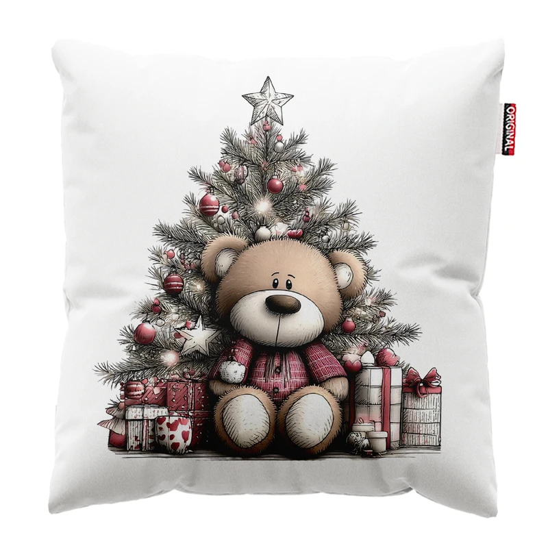 کوسن پاد آفرین مدل کریسمس طرح خرس تدی کد PK402213 سایز 40*40 سانتی متر