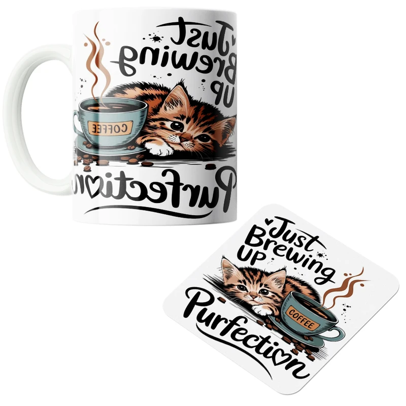 ماگ پاد آفرین مدل پیشول و فنجان قهوه کد 01 به همراه زیر لیوانی