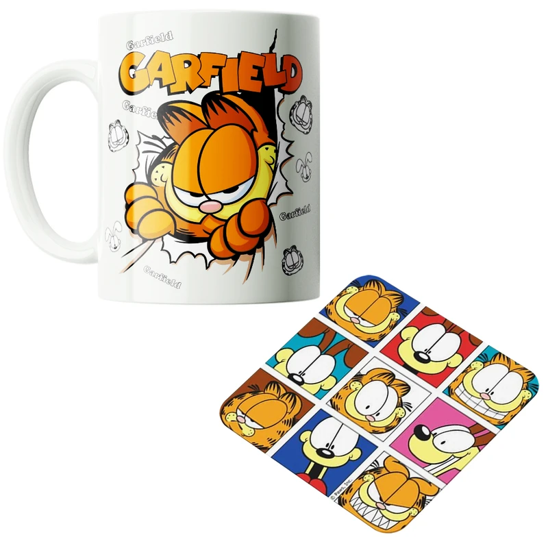 ماگ پاد آفرین مدل کارتونی گارفیلد کد PZ269 به همراه زیرلیوانی