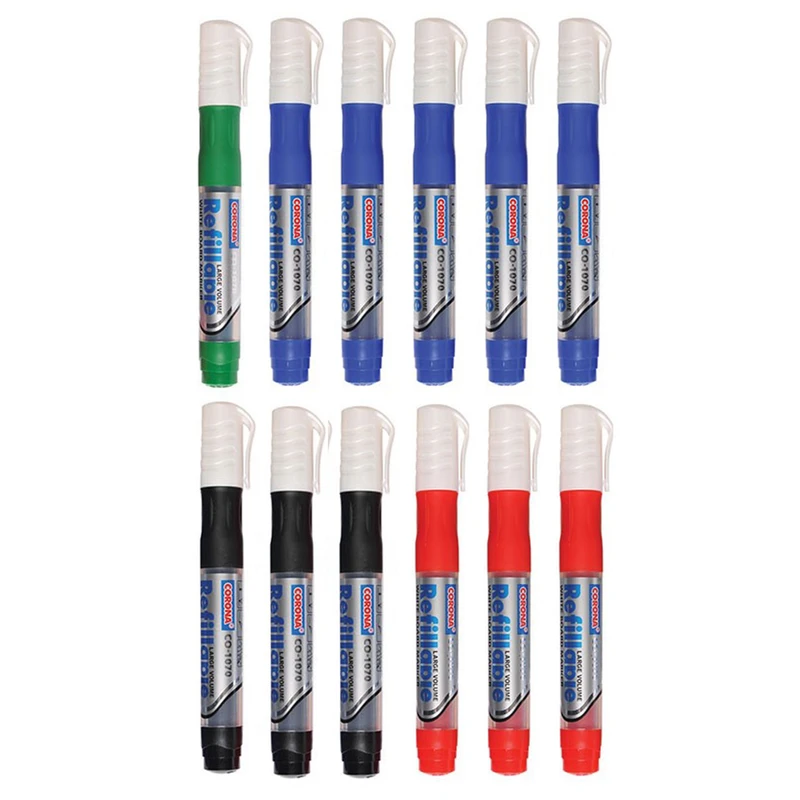 ماژیک وایت برد کرونا مدل Refillable کد CO-1090 بسته 12 عددی