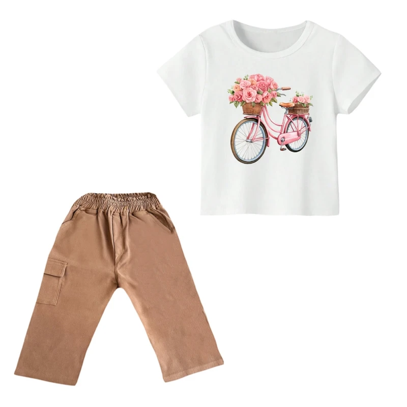 ست تی شرت و شلوارک دخترانه مدل دوچرخه کد ۹