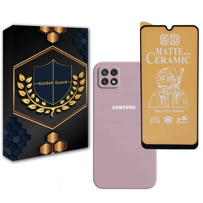کاور گلدن گارد مدل سیلیکونی مناسب برای گوشی موبایل سامسونگ Galaxy A22 5G به همراه محافظ صفحه نمایش سرامیک مات