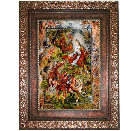 تابلو فرش ماشینی نقش نگار رضوی طرح مینیاتور ضامن آهو کد 544KP