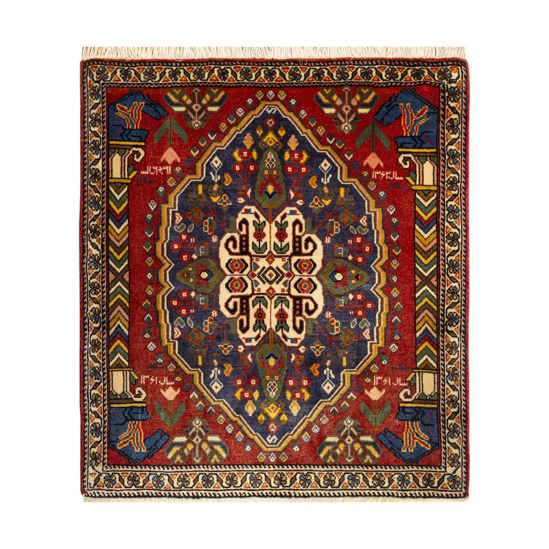 فرش دستبافت 0.42 متری طرح قشقایی کد 46P11022P11018 زمینه سرمه ای مجموعه دو عددی