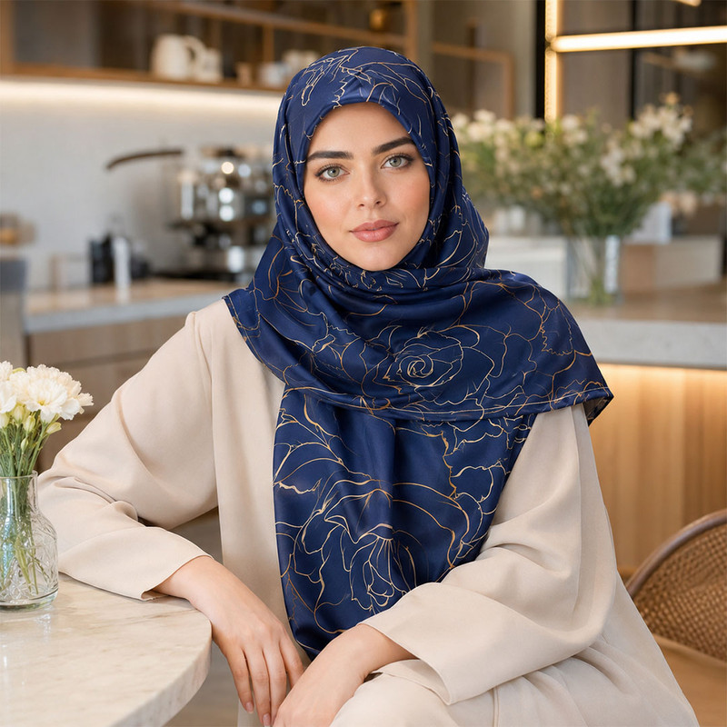 روسری الیاف نخی، نخ زنانه مدل تابستانه طرح گل کد 99370 با طول و عرض 110*112 سانتی‌متر
